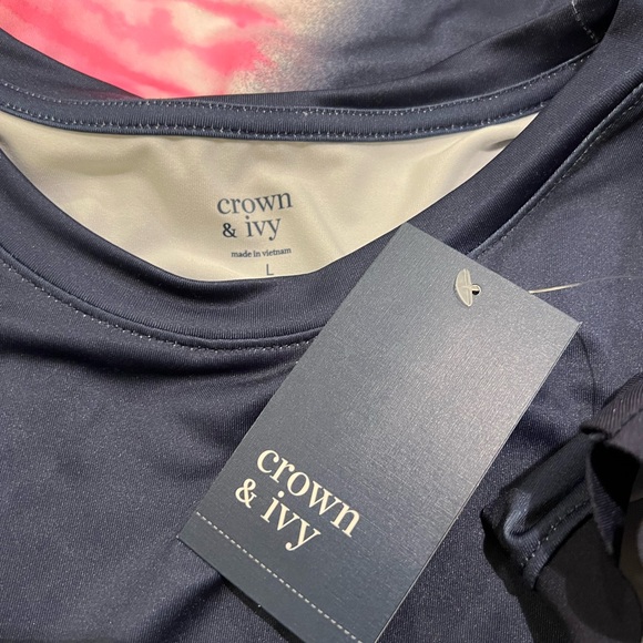 NWT Crown & Ivy Navy Sleeveless Athletic Tank w/Pink/Yellow/Green Tie Dye Arc - Picture 2 of 15